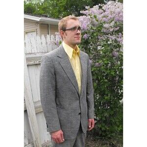 70s Mens Lightweight Sportcoat Jacket Dark Ink Blue Off White 42